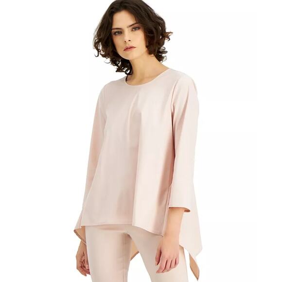 ALFANI Women's Top Prairie Rose Round-Neck 3/4 Sleeve Asymmetrical Hem Top SZ L - Picture 11 of 11